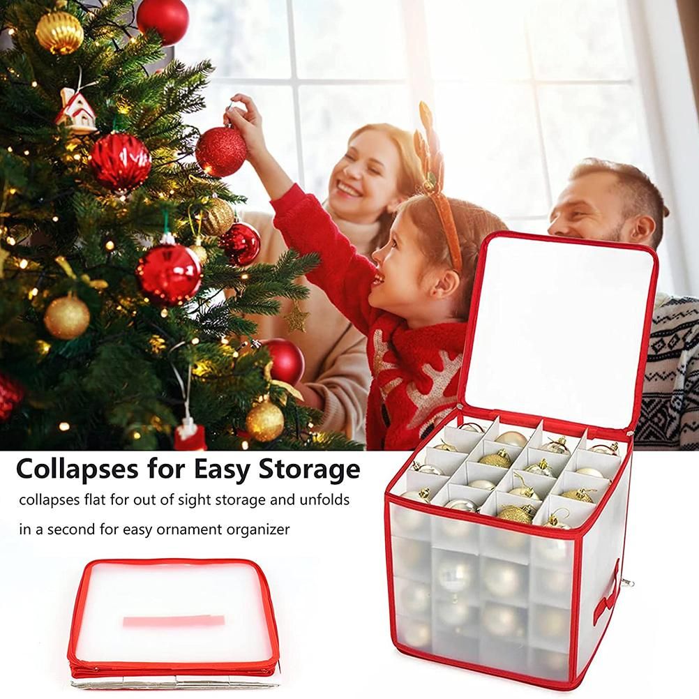 Clear Storage Box for Christmas Tree Baubles PVC Folding Christmas Decorations Storage Box for Up to 64 V1294-YM0523-10320778