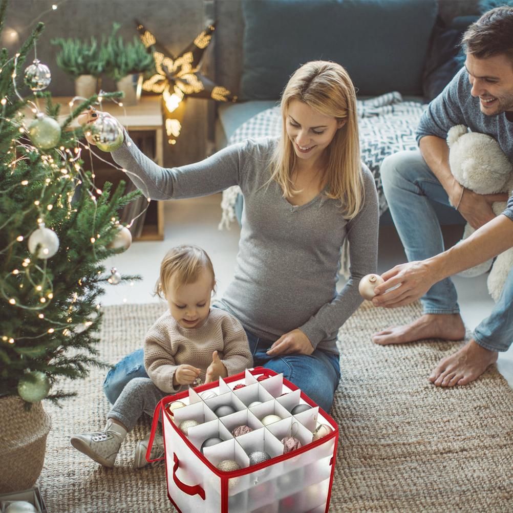 Clear Storage Box for Christmas Tree Baubles PVC Folding Christmas Decorations Storage Box for Up to 64 V1294-YM0523-10320778
