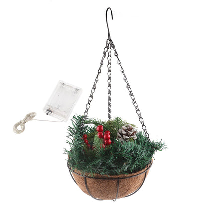 Artificial Christmas Hanging Basket Flocked with Mixed Decorations and White LED Lights Outdoor Decoration V1294-YM0523-10320997