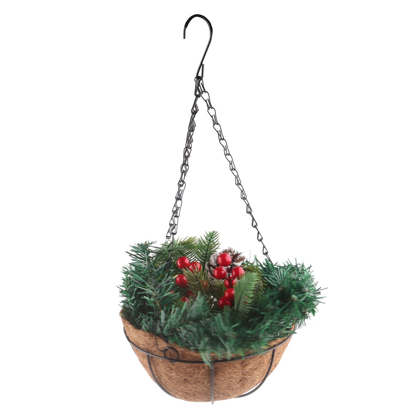 Artificial Christmas Hanging Basket Flocked with Mixed Decorations and White LED Lights Outdoor Decoration V1294-YM0523-10320997