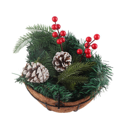 Artificial Christmas Hanging Basket Flocked with Mixed Decorations and White LED Lights Outdoor Decoration V1294-YM0523-10320997