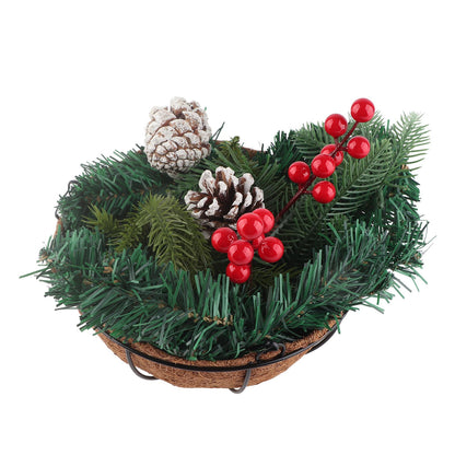 Artificial Christmas Hanging Basket Flocked with Mixed Decorations and White LED Lights Outdoor Decoration V1294-YM0523-10320997