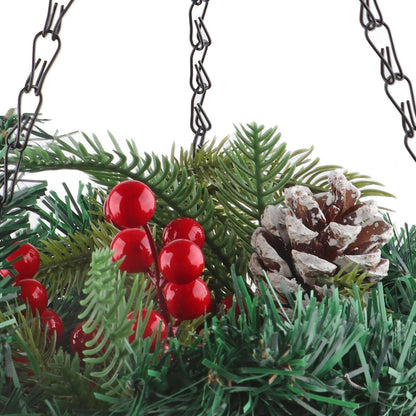 Artificial Christmas Hanging Basket Flocked with Mixed Decorations and White LED Lights Outdoor Decoration V1294-YM0523-10320997