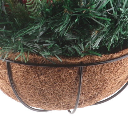 Artificial Christmas Hanging Basket Flocked with Mixed Decorations and White LED Lights Outdoor Decoration V1294-YM0523-10320997
