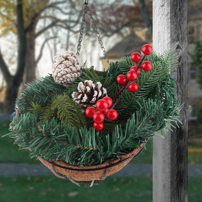 Artificial Christmas Hanging Basket Flocked with Mixed Decorations and White LED Lights Outdoor Decoration V1294-YM0523-10320997