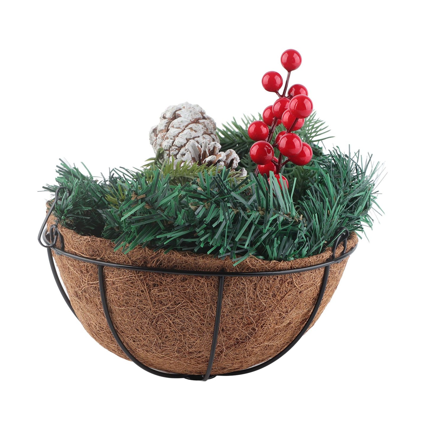 Artificial Christmas Hanging Basket Flocked with Mixed Decorations and White LED Lights Outdoor Decoration V1294-YM0523-10320997