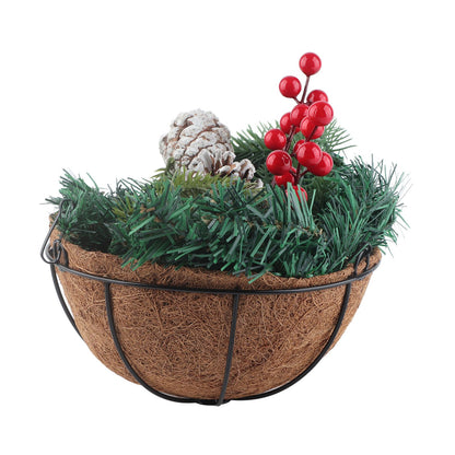 Artificial Christmas Hanging Basket Flocked with Mixed Decorations and White LED Lights Outdoor Decoration V1294-YM0523-10320997