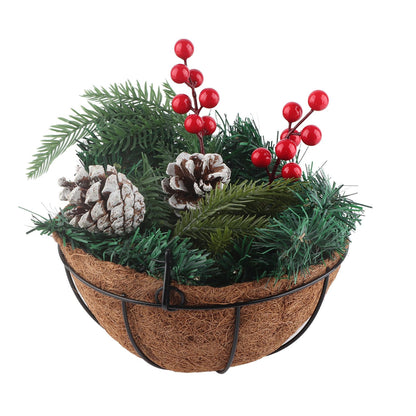 Artificial Christmas Hanging Basket Flocked with Mixed Decorations and White LED Lights Outdoor Decoration V1294-YM0523-10320997
