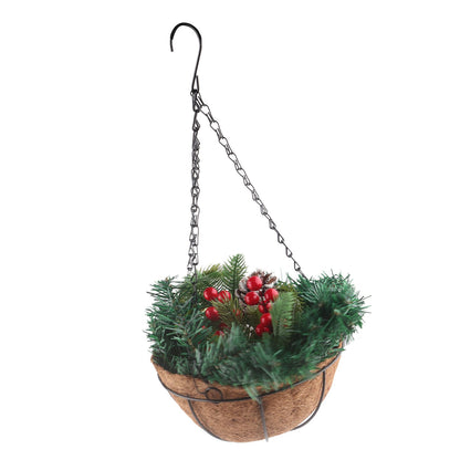 Artificial Christmas Hanging Basket Flocked with Mixed Decorations and White LED Lights Outdoor Decoration V1294-YM0523-10320997