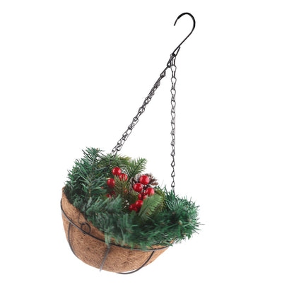 Artificial Christmas Hanging Basket Flocked with Mixed Decorations and White LED Lights Outdoor Decoration V1294-YM0523-10320997