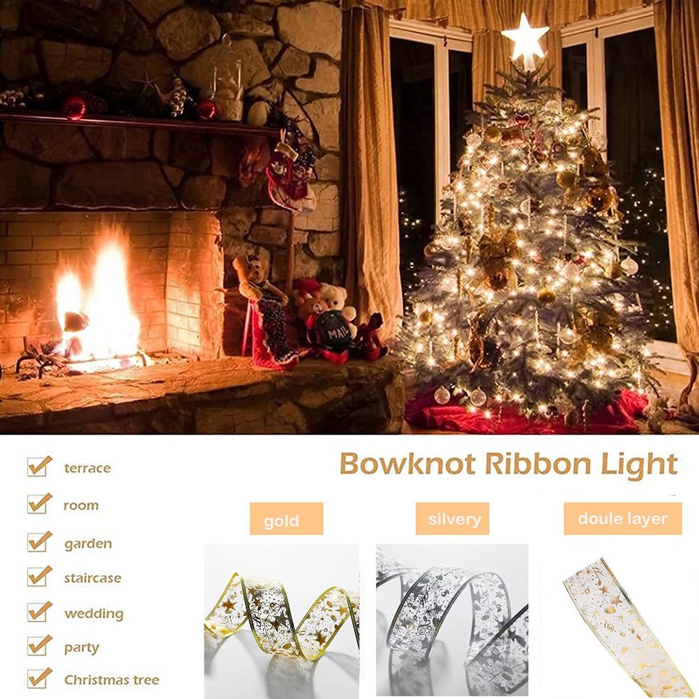 Christmas Ribbon Lights 4Meter 40 LED Lights Copper Wire Ribbon Bows String Lights for Party Weddings Holiday V1294-YM0523-10321112