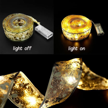 Christmas Ribbon Lights 4Meter 40 LED Lights Copper Wire Ribbon Bows String Lights for Party Weddings Holiday V1294-YM0523-10321112