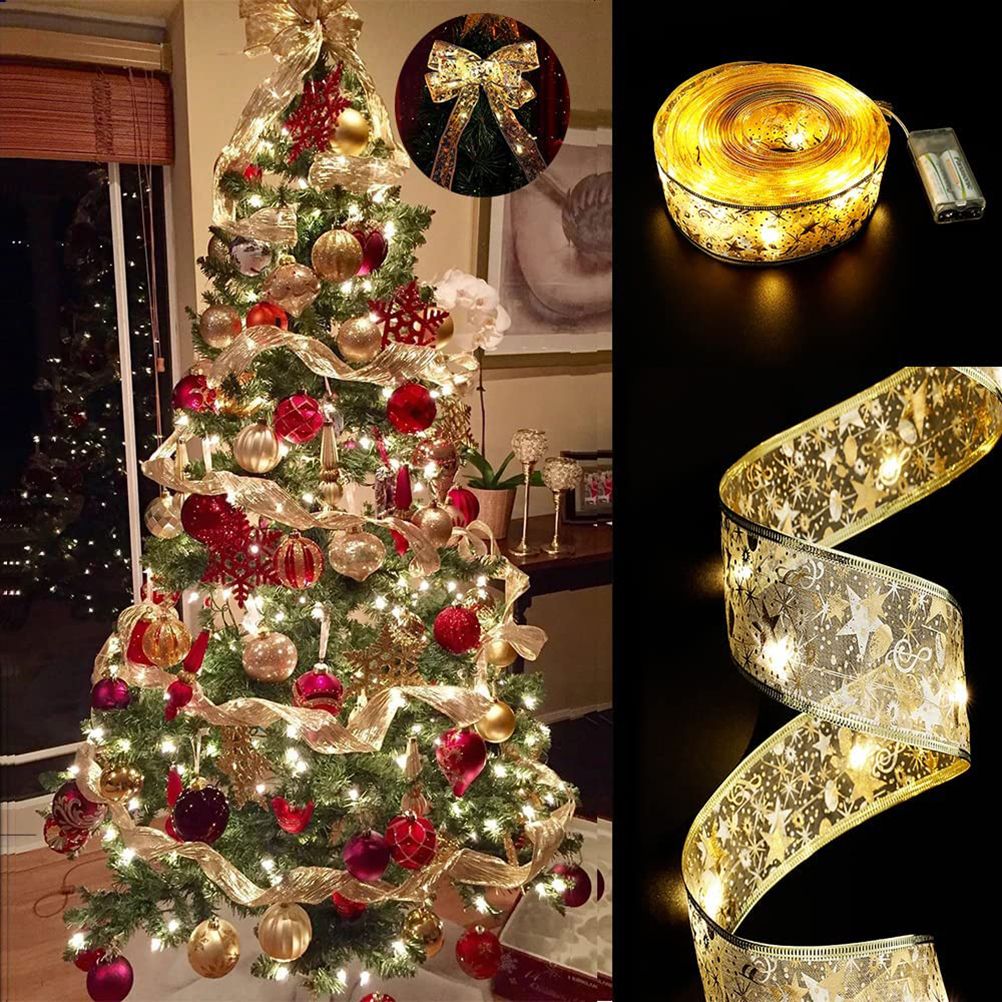 Christmas Ribbon Lights 4Meter 40 LED Lights Copper Wire Ribbon Bows String Lights for Party Weddings Holiday V1294-YM0523-10321112