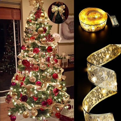 Christmas Ribbon Lights 4Meter 40 LED Lights Copper Wire Ribbon Bows String Lights for Party Weddings Holiday V1294-YM0523-10321112