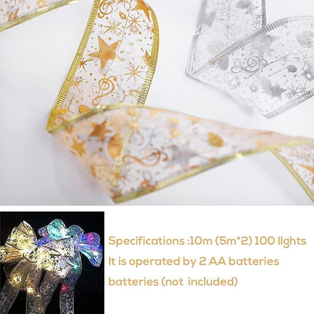 Christmas Ribbon Lights 4Meter 40 LED Lights Copper Wire Ribbon Bows String Lights for Party Weddings Holiday V1294-YM0523-10321112