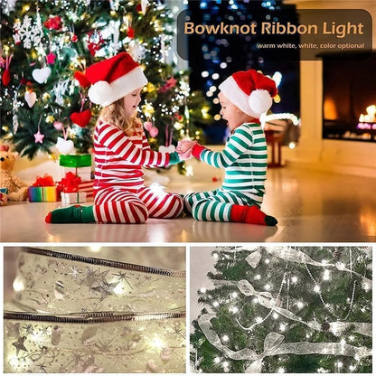 Christmas Ribbon Lights 4Meter 40 LED Lights Copper Wire Ribbon Bows String Lights for Party Weddings Holiday V1294-YM0523-10321112