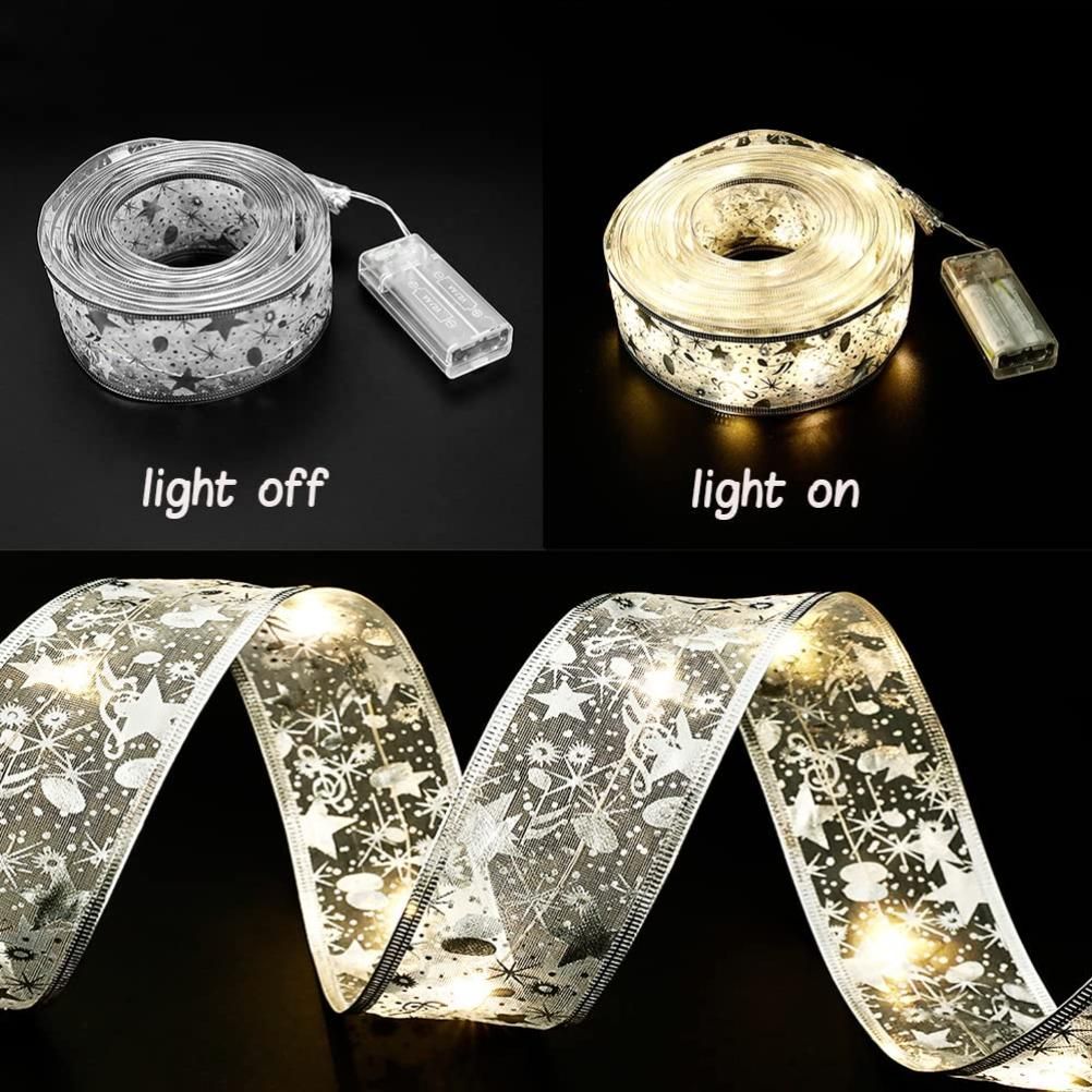 Christmas Ribbon Lights 4Meter 40 LED Lights Copper Wire Ribbon Bows String Lights for Party Weddings Holiday V1294-YM0523-10321112