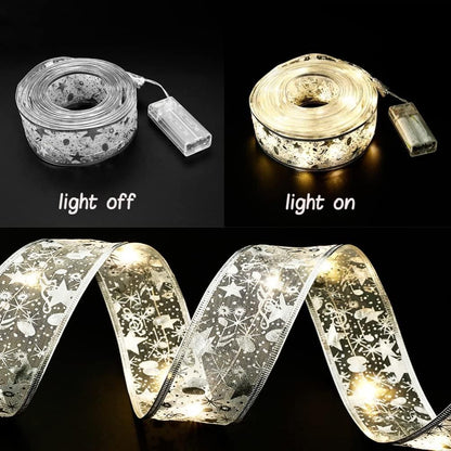 Christmas Ribbon Lights 4Meter 40 LED Lights Copper Wire Ribbon Bows String Lights for Party Weddings Holiday V1294-YM0523-10321112