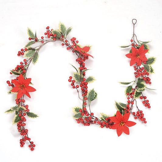 6.5 FT Christmas Holly Berry Garland Winter Artificial Greenery Garland with Red Berries and Holly Leaves for V1294-YM0523-10321385