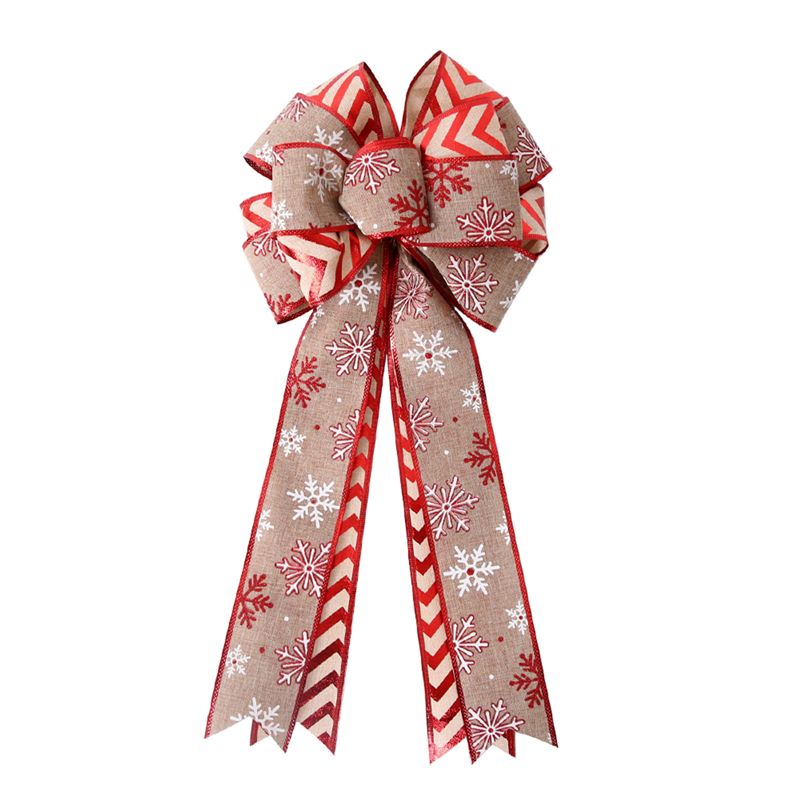 Christmas Double Layer Linen Bow Christmas Bowknot for Xmas Tree Decorations Maple Leaf Striped Snowflake V1294-YM0523-10321467