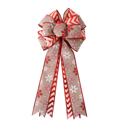 Christmas Double Layer Linen Bow Christmas Bowknot for Xmas Tree Decorations Maple Leaf Striped Snowflake V1294-YM0523-10321467