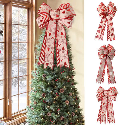 Christmas Double Layer Linen Bow Christmas Bowknot for Xmas Tree Decorations Maple Leaf Striped Snowflake V1294-YM0523-10321467