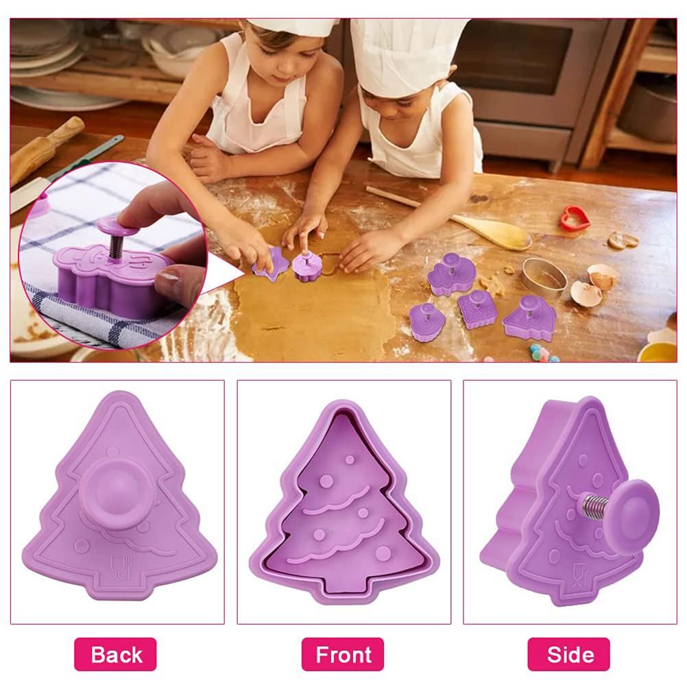 8 Pcs Christmas Cutters Biscuit Cutters Plastic Cutters Children's Stamp Festival Cutter Set for Biscuits V1294-YM0523-10321593