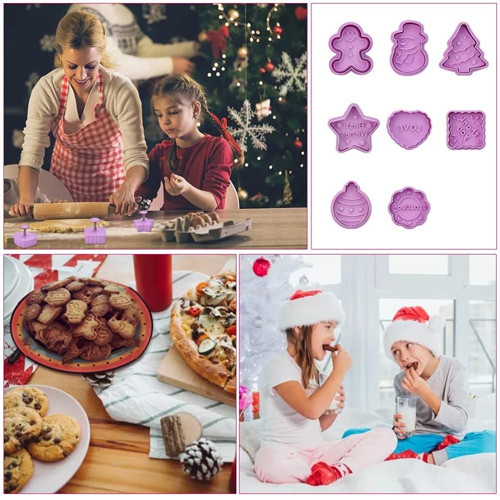 8 Pcs Christmas Cutters Biscuit Cutters Plastic Cutters Children's Stamp Festival Cutter Set for Biscuits V1294-YM0523-10321593