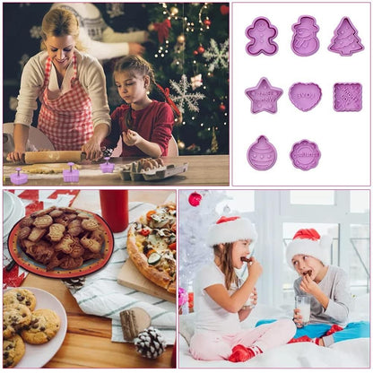8 Pcs Christmas Cutters Biscuit Cutters Plastic Cutters Children's Stamp Festival Cutter Set for Biscuits V1294-YM0523-10321593