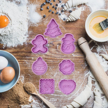 8 Pcs Christmas Cutters Biscuit Cutters Plastic Cutters Children's Stamp Festival Cutter Set for Biscuits V1294-YM0523-10321593