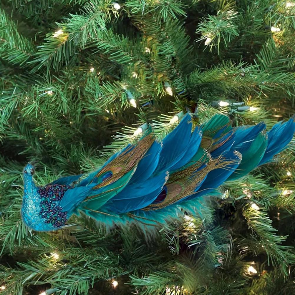 Christmas Tree Decorations 3D Simulation Peacock Decoration Artificial Feather Pendant for Gardens and V1294-YM0523-10321820