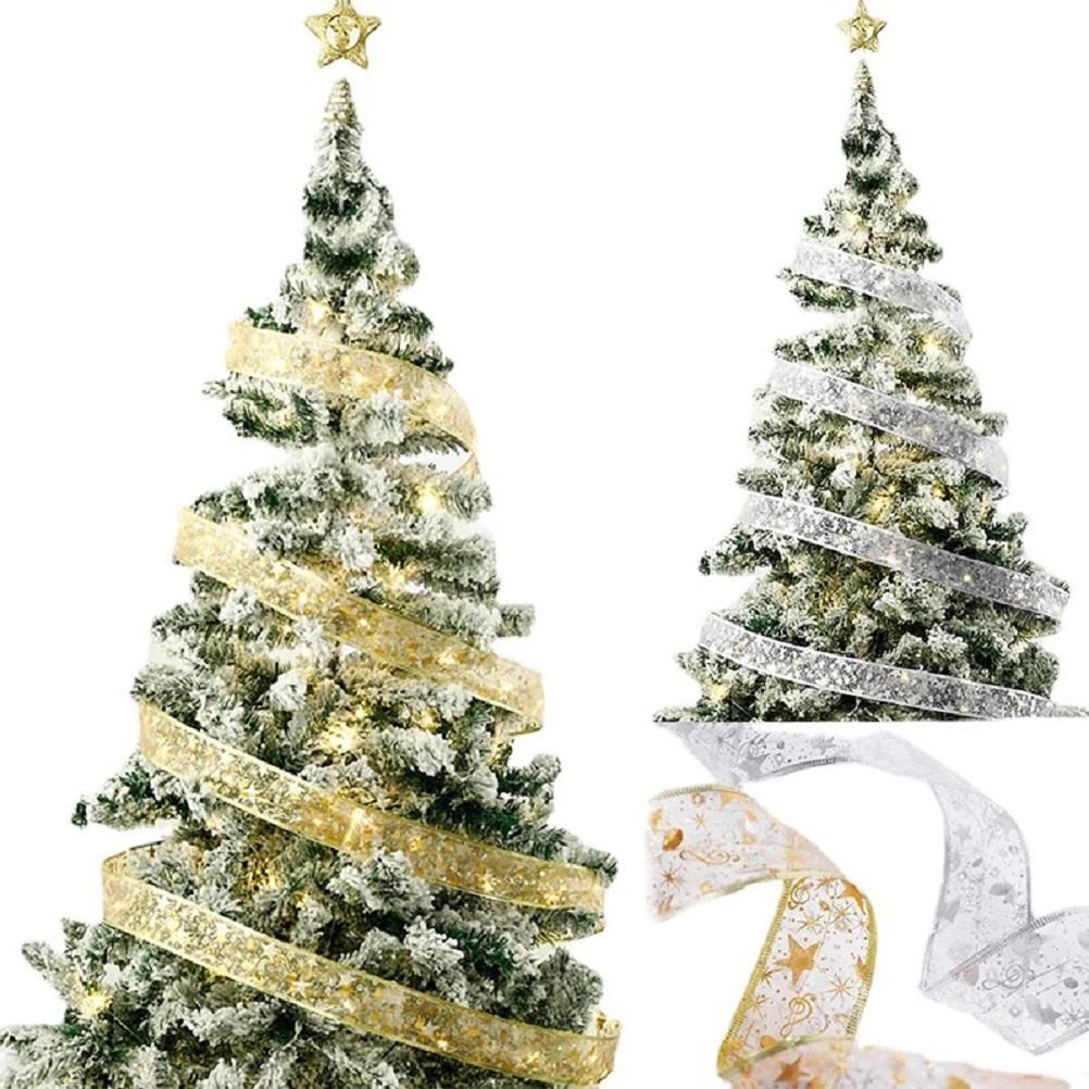 50 LED 5M Christmas Ribbon Bows With LED Fairy Lights Strings Christmas Tree Ornaments New Year Home Decor V1294-YM0523-10321826