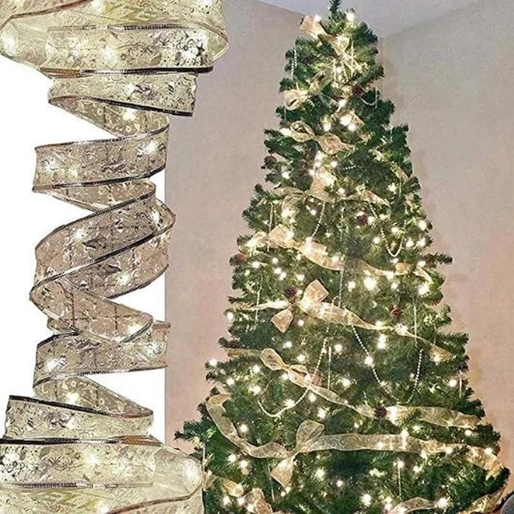 50 LED 5M Christmas Ribbon Bows With LED Fairy Lights Strings Christmas Tree Ornaments New Year Home Decor V1294-YM0523-10321826
