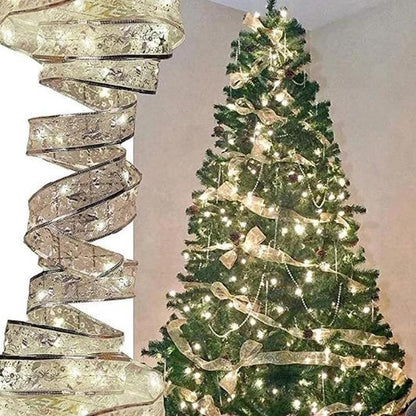 50 LED 5M Christmas Ribbon Bows With LED Fairy Lights Strings Christmas Tree Ornaments New Year Home Decor V1294-YM0523-10321826