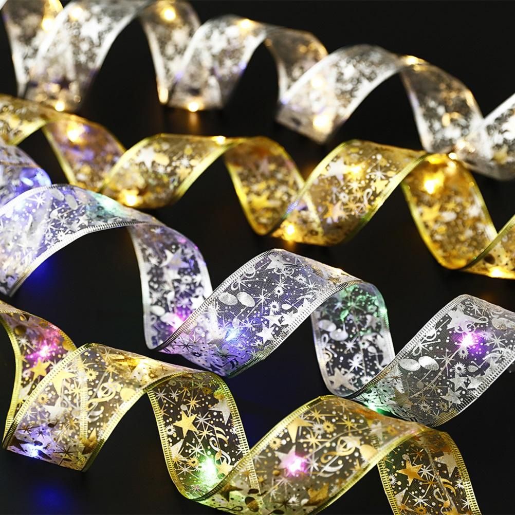 50 LED 5M Christmas Ribbon Bows With LED Fairy Lights Strings Christmas Tree Ornaments New Year Home Decor V1294-YM0523-10321826