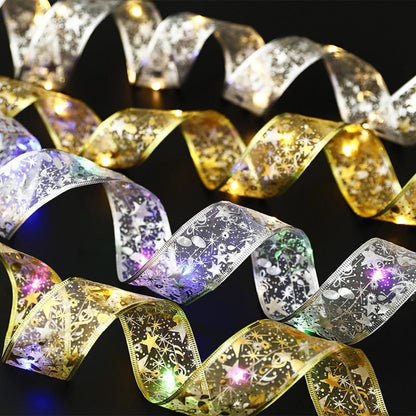 50 LED 5M Christmas Ribbon Bows With LED Fairy Lights Strings Christmas Tree Ornaments New Year Home Decor V1294-YM0523-10321826