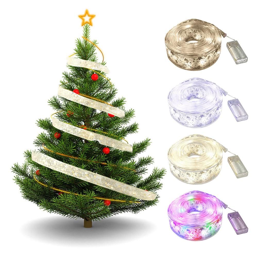 50 LED 5M Christmas Ribbon Bows With LED Fairy Lights Strings Christmas Tree Ornaments New Year Home Decor V1294-YM0523-10321826