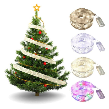 50 LED 5M Christmas Ribbon Bows With LED Fairy Lights Strings Christmas Tree Ornaments New Year Home Decor V1294-YM0523-10321826