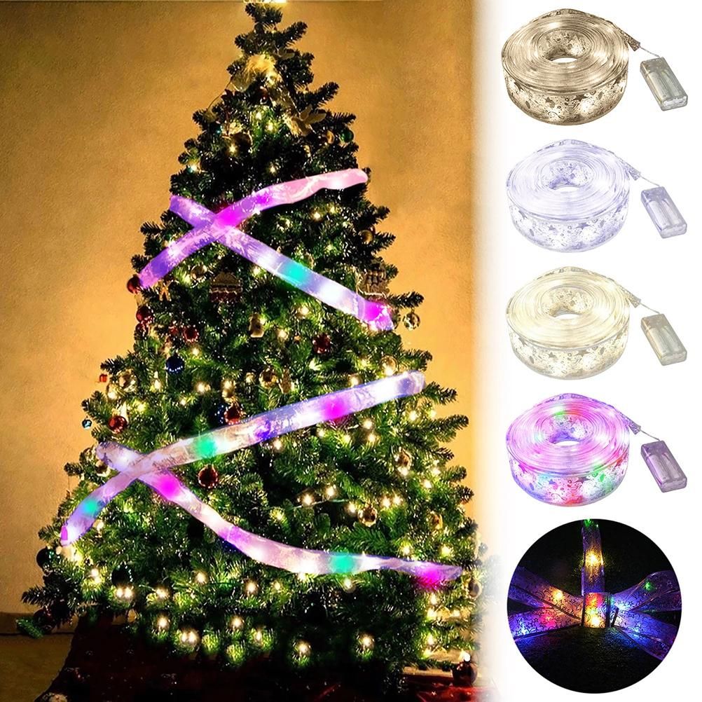 50 LED 5M Christmas Ribbon Bows With LED Fairy Lights Strings Christmas Tree Ornaments New Year Home Decor V1294-YM0523-10321826