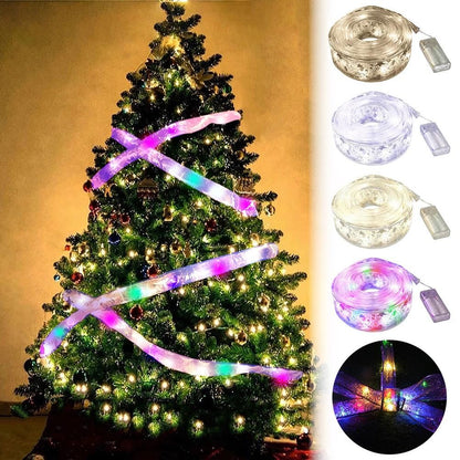 50 LED 5M Christmas Ribbon Bows With LED Fairy Lights Strings Christmas Tree Ornaments New Year Home Decor V1294-YM0523-10321826