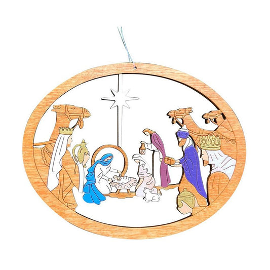 Color Hollowed Nativity Scene Pendant Christmas Tree Wooden Hanging Ornament Christmas Decoration for Hanging V1294-YM0523-10321957