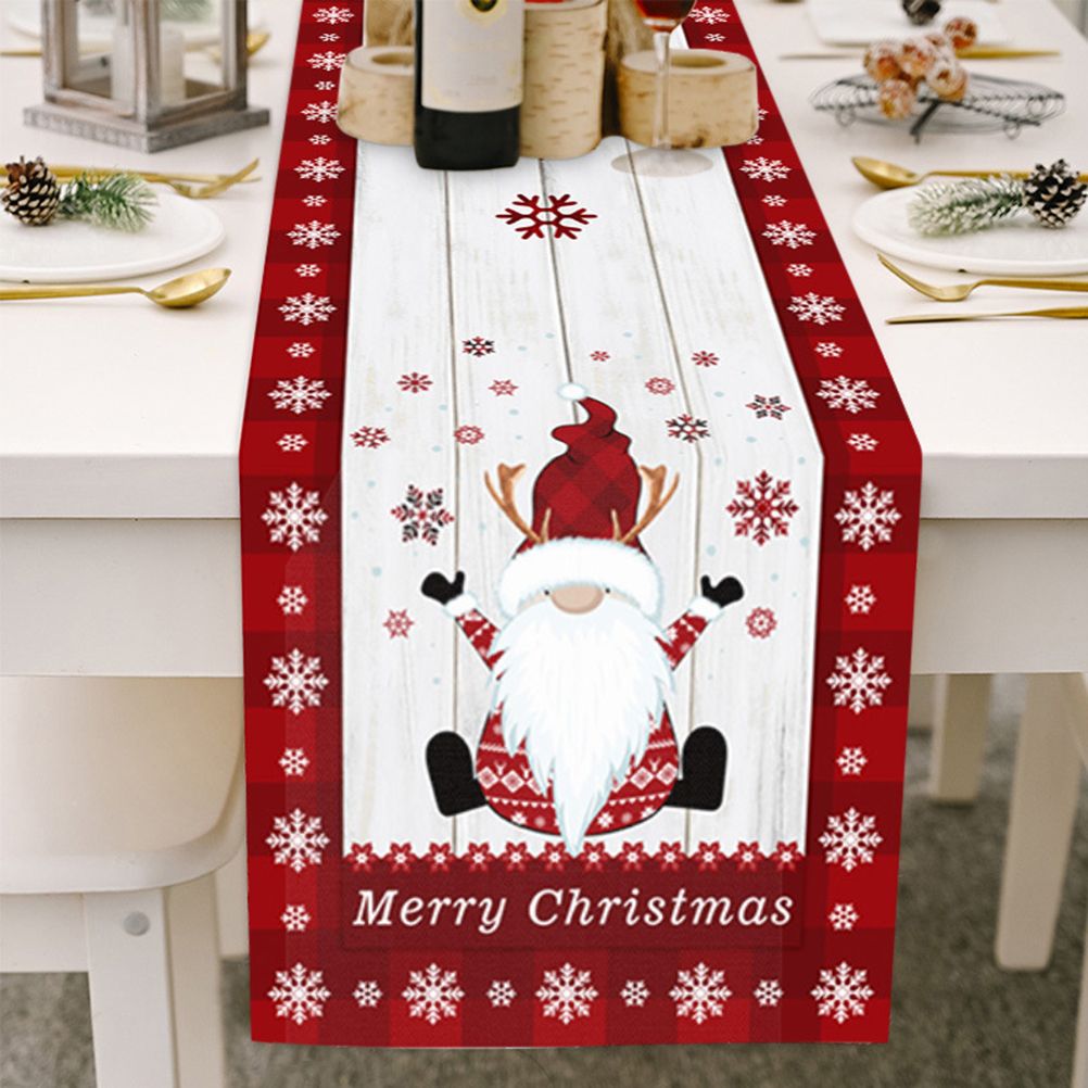 Christmas Gnome Table Runner Dwarf Striped Cotton and Linen Tablecloth Christmas Decoration for Dining Table V1294-YM0523-10322085