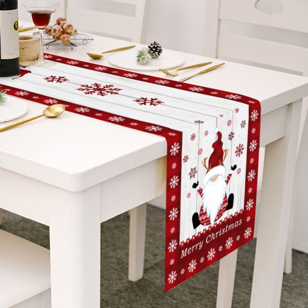 Christmas Gnome Table Runner Dwarf Striped Cotton and Linen Tablecloth Christmas Decoration for Dining Table V1294-YM0523-10322085