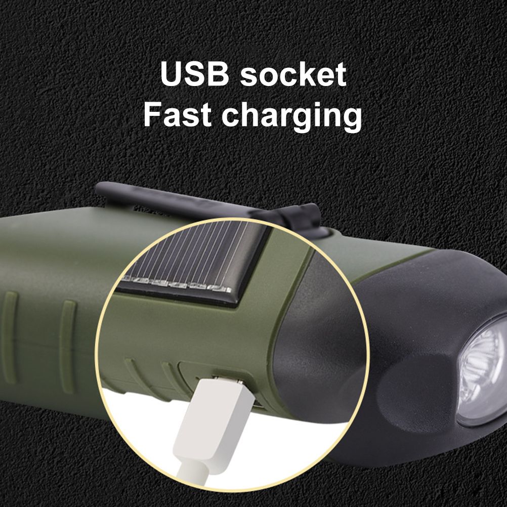 Solar Powered Hand Crank Flashlight Emergency LED Flashlight Survival Flashlight Quick Snap Carbiner V1294-YM0523-10322203