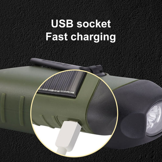 Solar Powered Hand Crank Flashlight Emergency LED Flashlight Survival Flashlight Quick Snap Carbiner V1294-YM0523-10322203