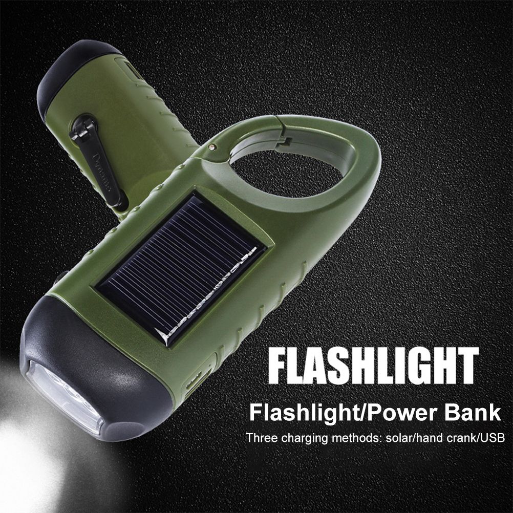 Solar Powered Hand Crank Flashlight Emergency LED Flashlight Survival Flashlight Quick Snap Carbiner V1294-YM0523-10322203