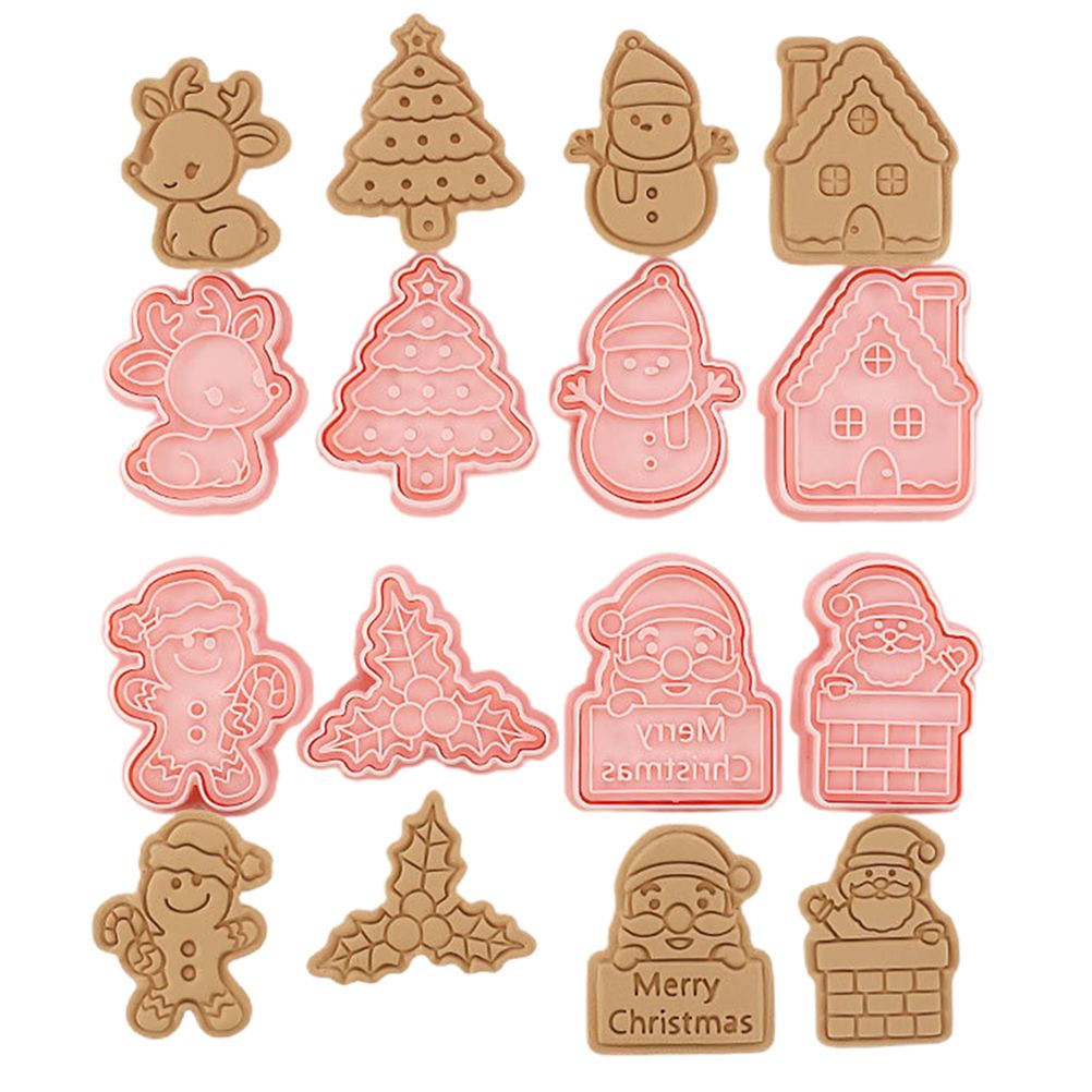 8 Pcs/Set DIY Christmas Biscuit Mould Cartoon Cutter 3D Biscuits Mold Plastic Baking Mould Decorating Tools V1294-YM0523-10322801
