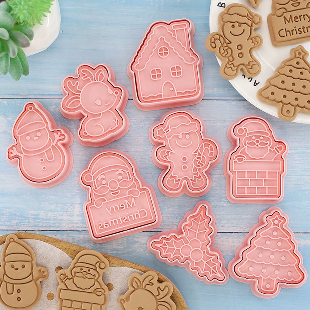 8 Pcs/Set DIY Christmas Biscuit Mould Cartoon Cutter 3D Biscuits Mold Plastic Baking Mould Decorating Tools V1294-YM0523-10322801