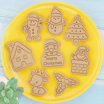 8 Pcs/Set DIY Christmas Biscuit Mould Cartoon Cutter 3D Biscuits Mold Plastic Baking Mould Decorating Tools V1294-YM0523-10322801