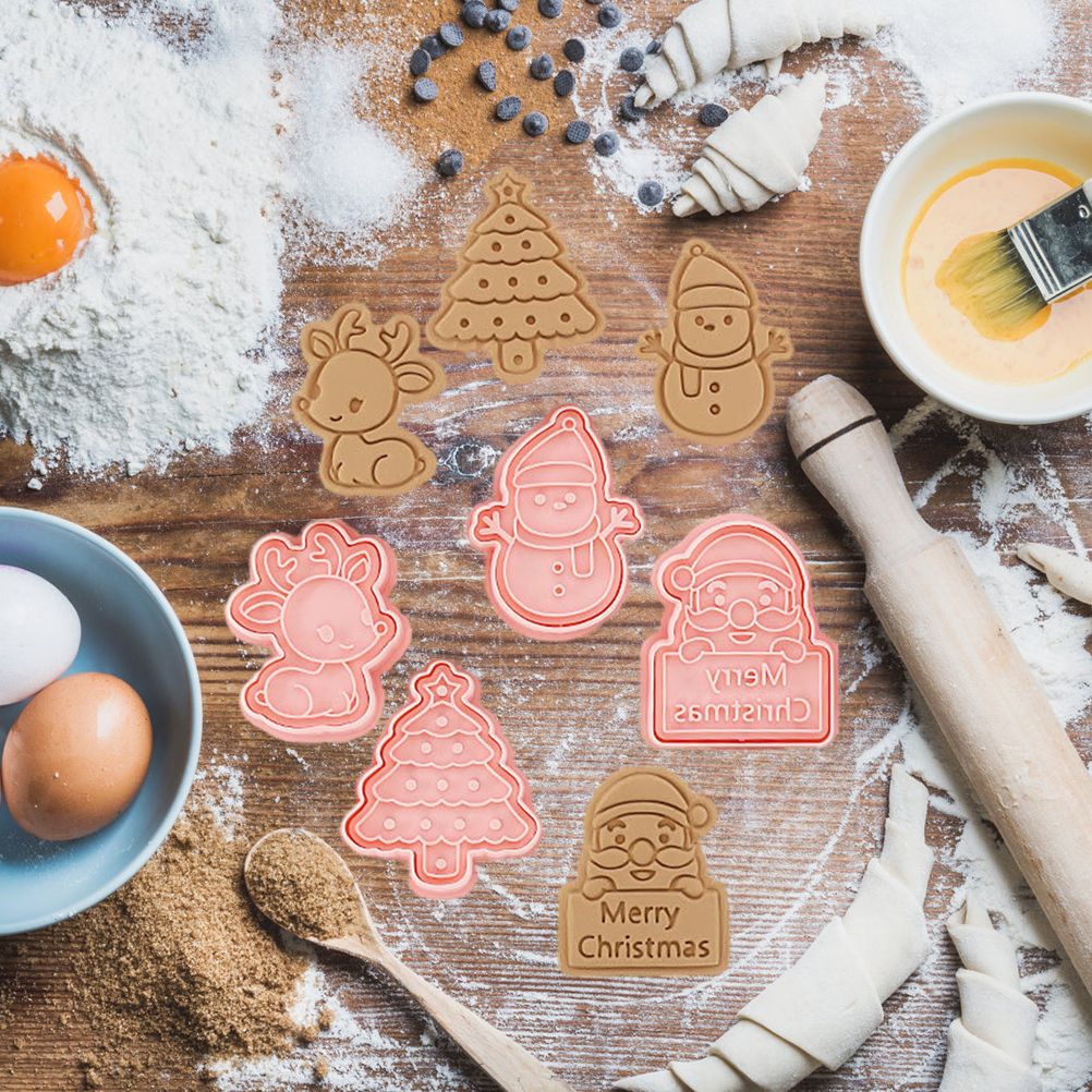8 Pcs/Set DIY Christmas Biscuit Mould Cartoon Cutter 3D Biscuits Mold Plastic Baking Mould Decorating Tools V1294-YM0523-10322801
